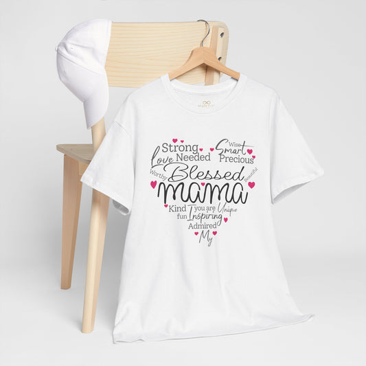 Blessed Mama Shirt, Christian Mom T-Shirt, Heart Word Cloud Tee, Mothers Day Faith Gift, Inspirational Mama Quote Shirt