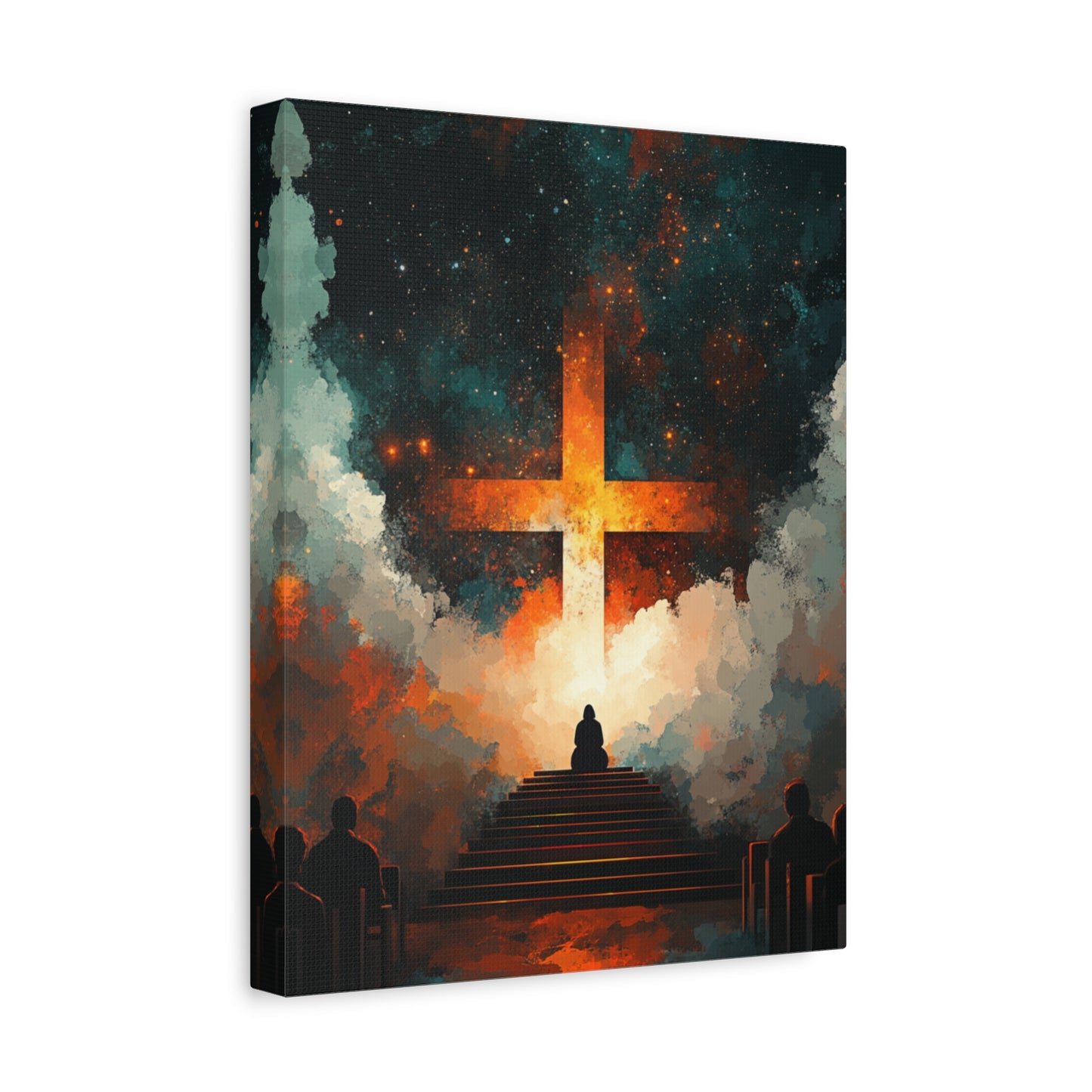 "Path to the Cross" – Christian Abstract Starlit Canvas Wall Art