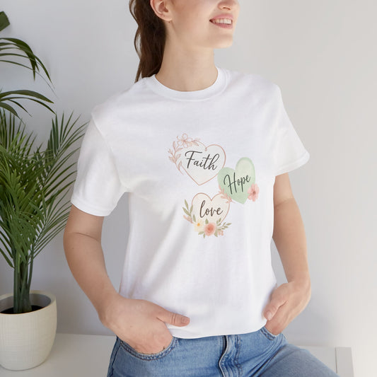Faith Hope Love Christian Floral T-Shirt – Scripture Heart Design