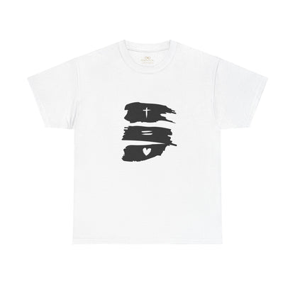 Cross Equals Love – Minimalist Christian Brushstroke T-Shirt