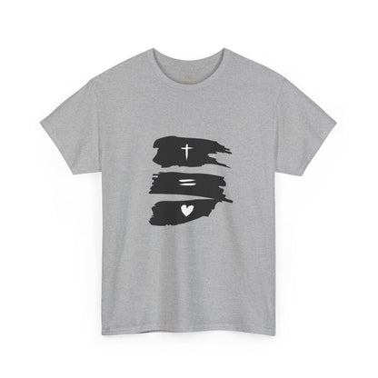 Cross Equals Love – Minimalist Christian Brushstroke T-Shirt