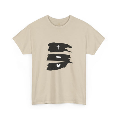 Cross Equals Love – Minimalist Christian Brushstroke T-Shirt