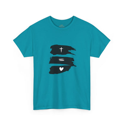 Cross Equals Love – Minimalist Christian Brushstroke T-Shirt