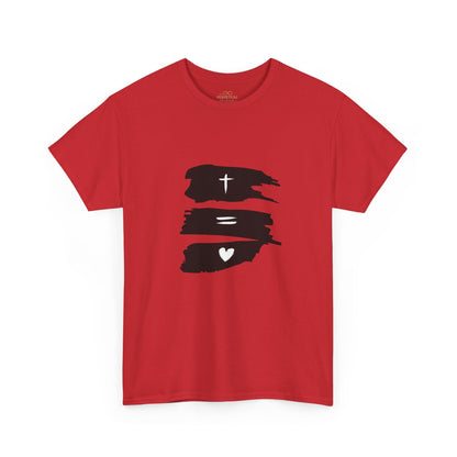 Cross Equals Love – Minimalist Christian Brushstroke T-Shirt