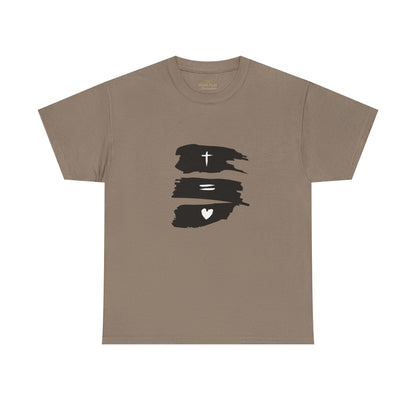 Cross Equals Love – Minimalist Christian Brushstroke T-Shirt