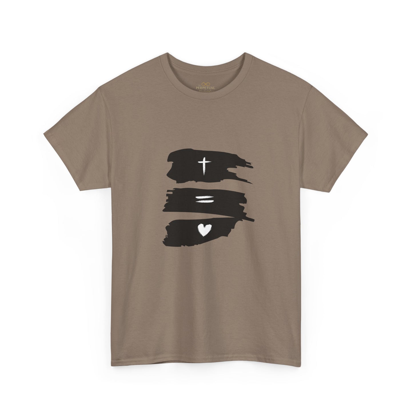 Cross Equals Love – Minimalist Christian Brushstroke T-Shirt