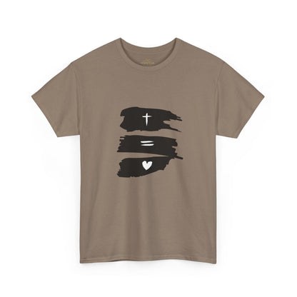 Cross Equals Love – Minimalist Christian Brushstroke T-Shirt