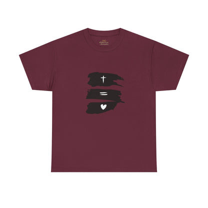 Cross Equals Love – Minimalist Christian Brushstroke T-Shirt