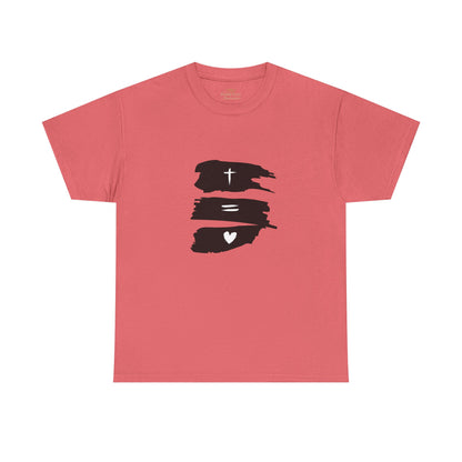 Cross Equals Love – Minimalist Christian Brushstroke T-Shirt