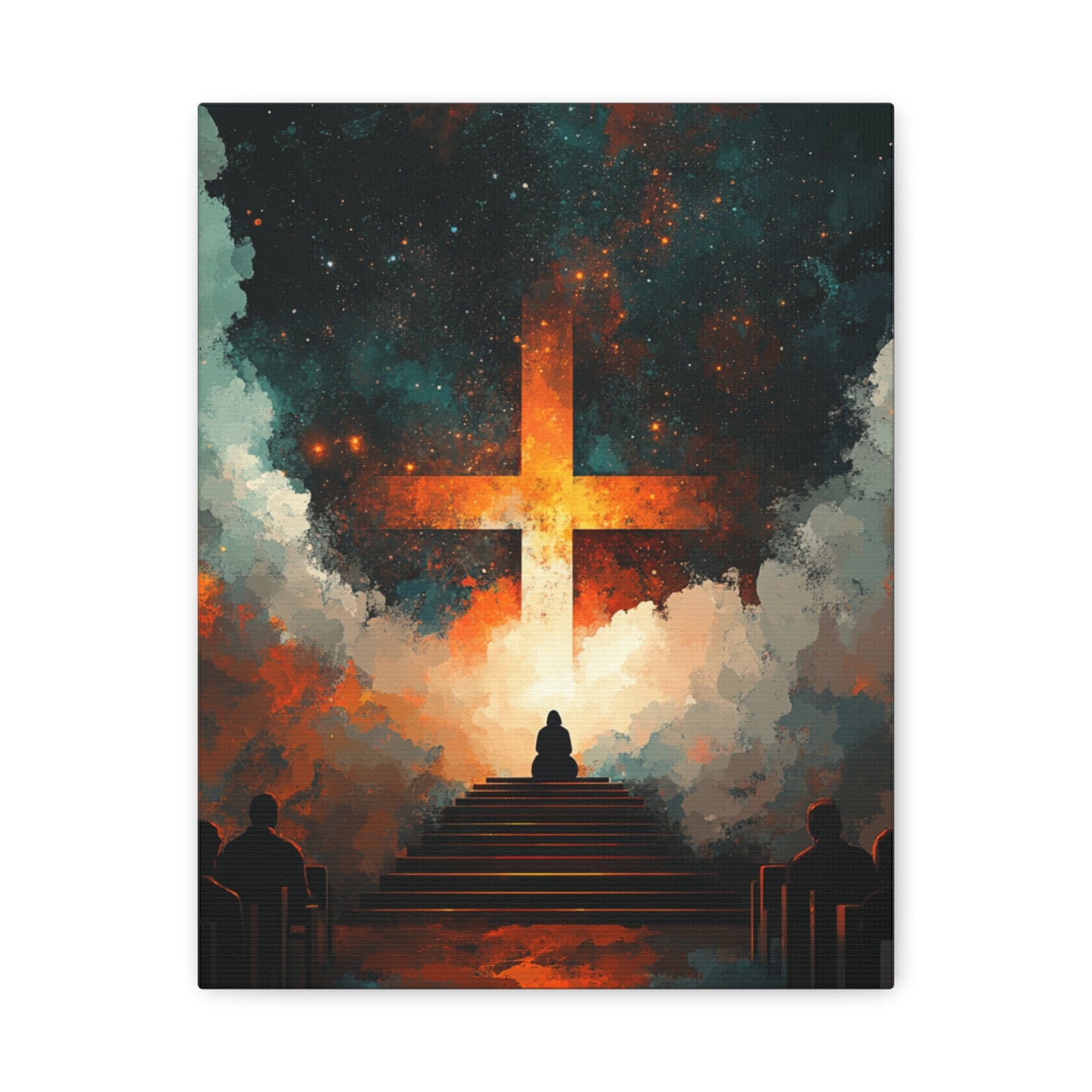 "Path to the Cross" – Christian Abstract Starlit Canvas Wall Art