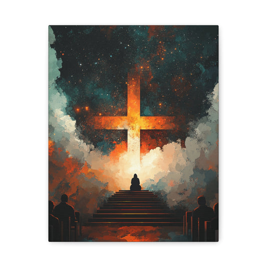 "Path to the Cross" – Christian Abstract Starlit Canvas Wall Art