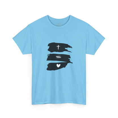Cross Equals Love – Minimalist Christian Brushstroke T-Shirt