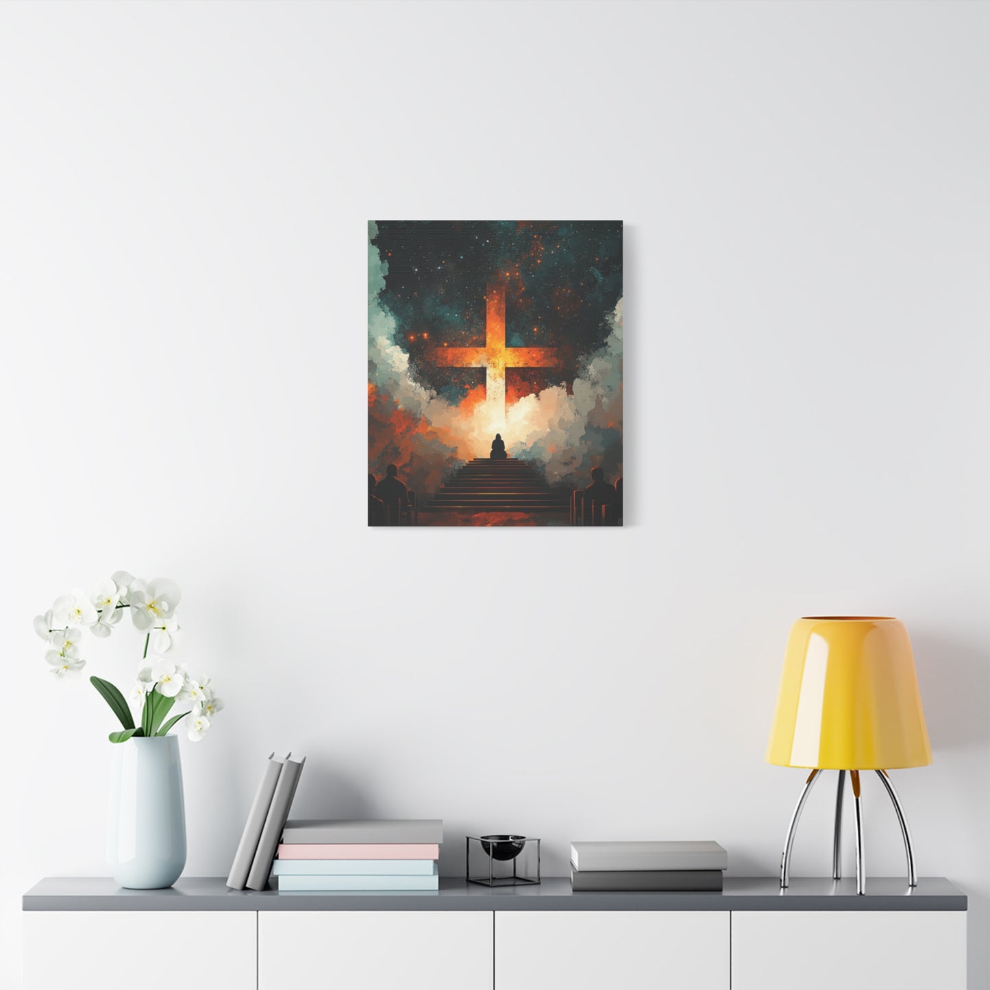 "Path to the Cross" – Christian Abstract Starlit Canvas Wall Art