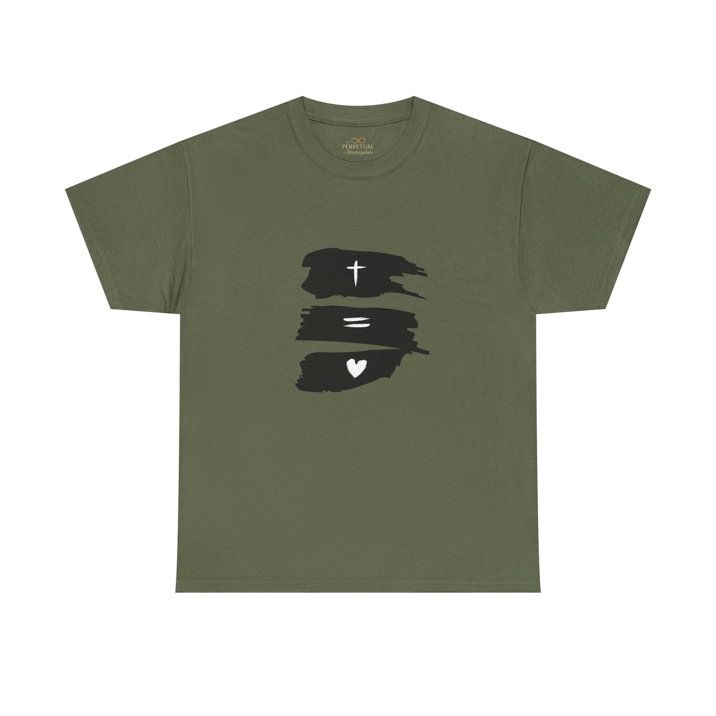 Cross Equals Love – Minimalist Christian Brushstroke T-Shirt