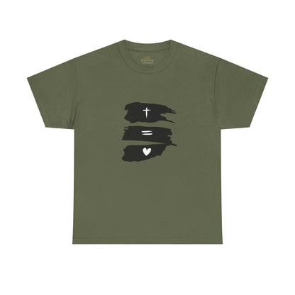 Cross Equals Love – Minimalist Christian Brushstroke T-Shirt
