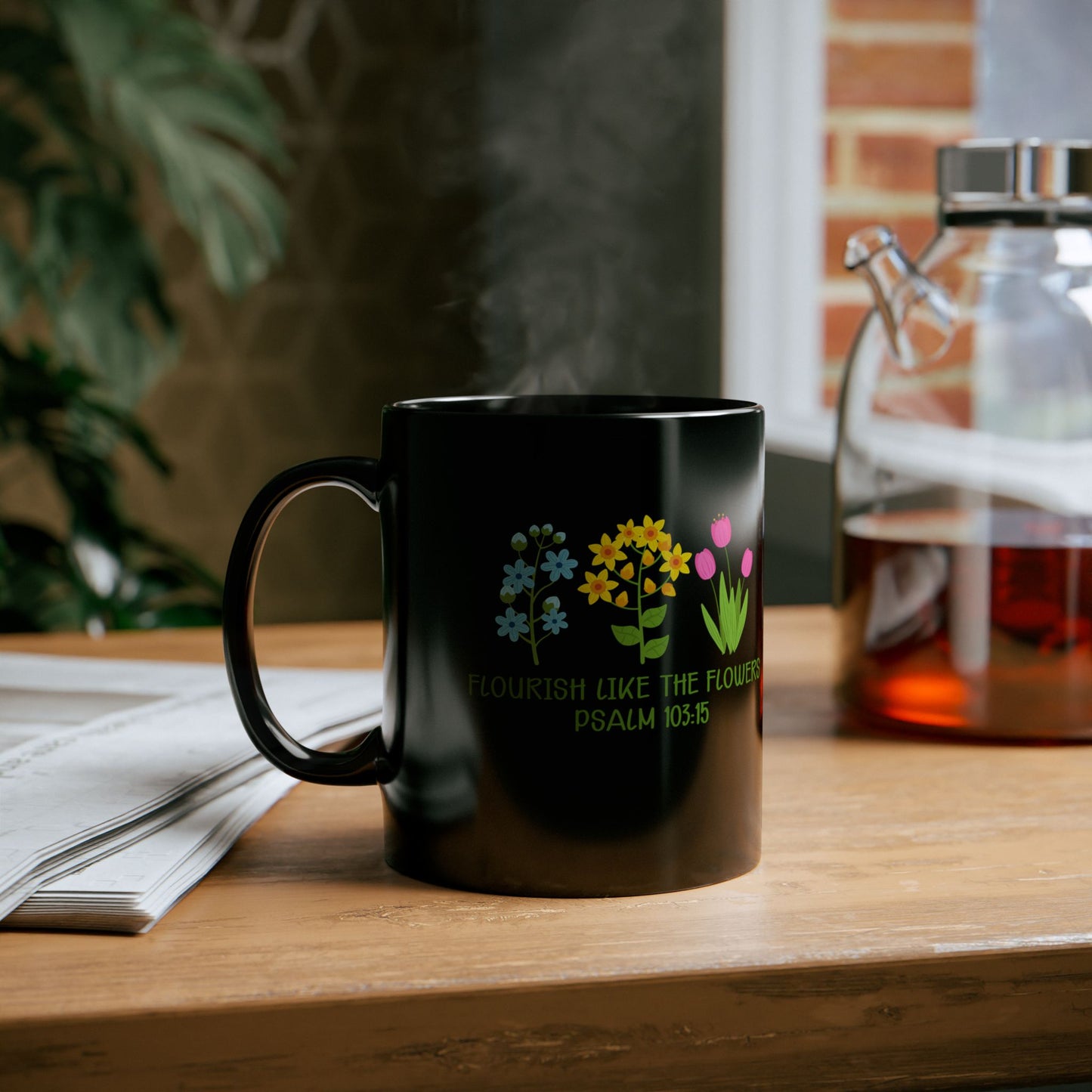Flourish Like the Flowers Mug,  Psalm 92:12 Christian Coffee Cup,  Faith Floral Mug,  Inspirational Bible Verse Gift,  Scripture Drinkware