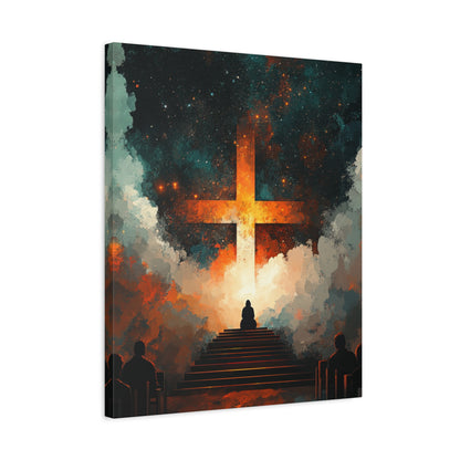 "Path to the Cross" – Christian Abstract Starlit Canvas Wall Art