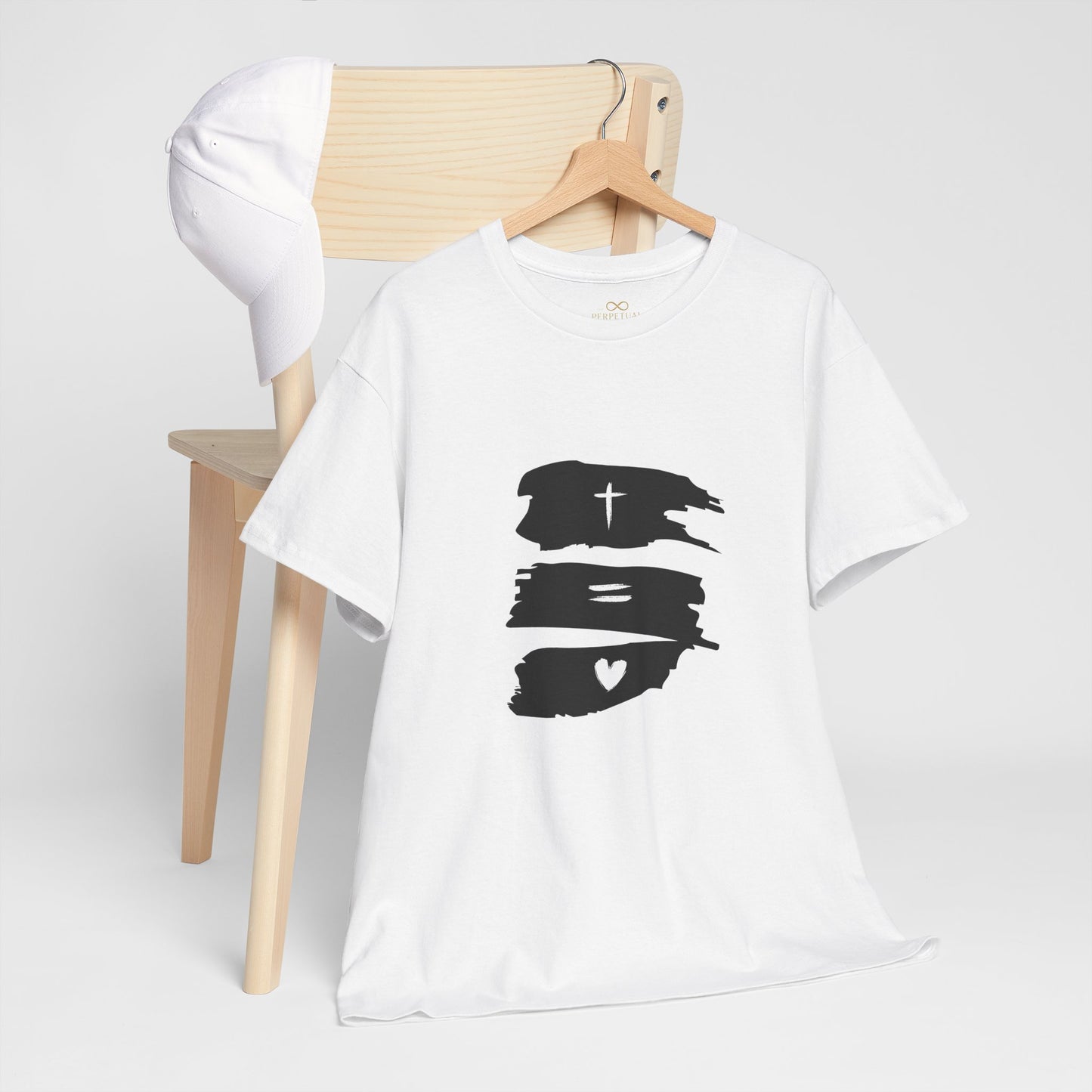 Cross Equals Love – Minimalist Christian Brushstroke T-Shirt