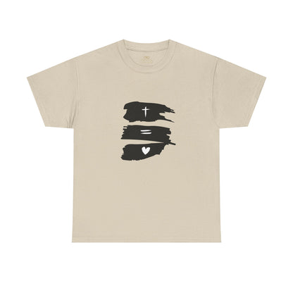 Cross Equals Love – Minimalist Christian Brushstroke T-Shirt