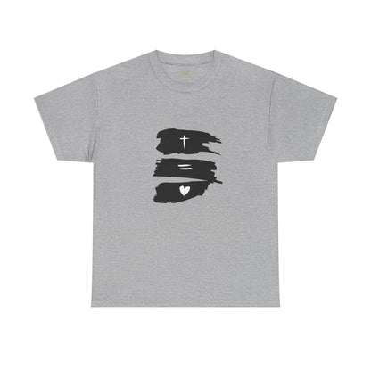 Cross Equals Love – Minimalist Christian Brushstroke T-Shirt