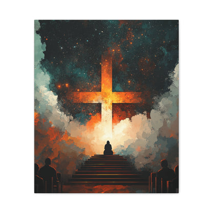 "Path to the Cross" – Christian Abstract Starlit Canvas Wall Art