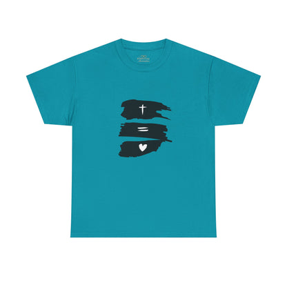 Cross Equals Love – Minimalist Christian Brushstroke T-Shirt
