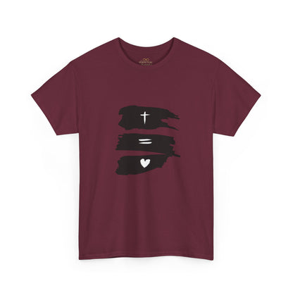 Cross Equals Love – Minimalist Christian Brushstroke T-Shirt