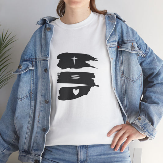 Cross Equals Love – Minimalist Christian Brushstroke T-Shirt