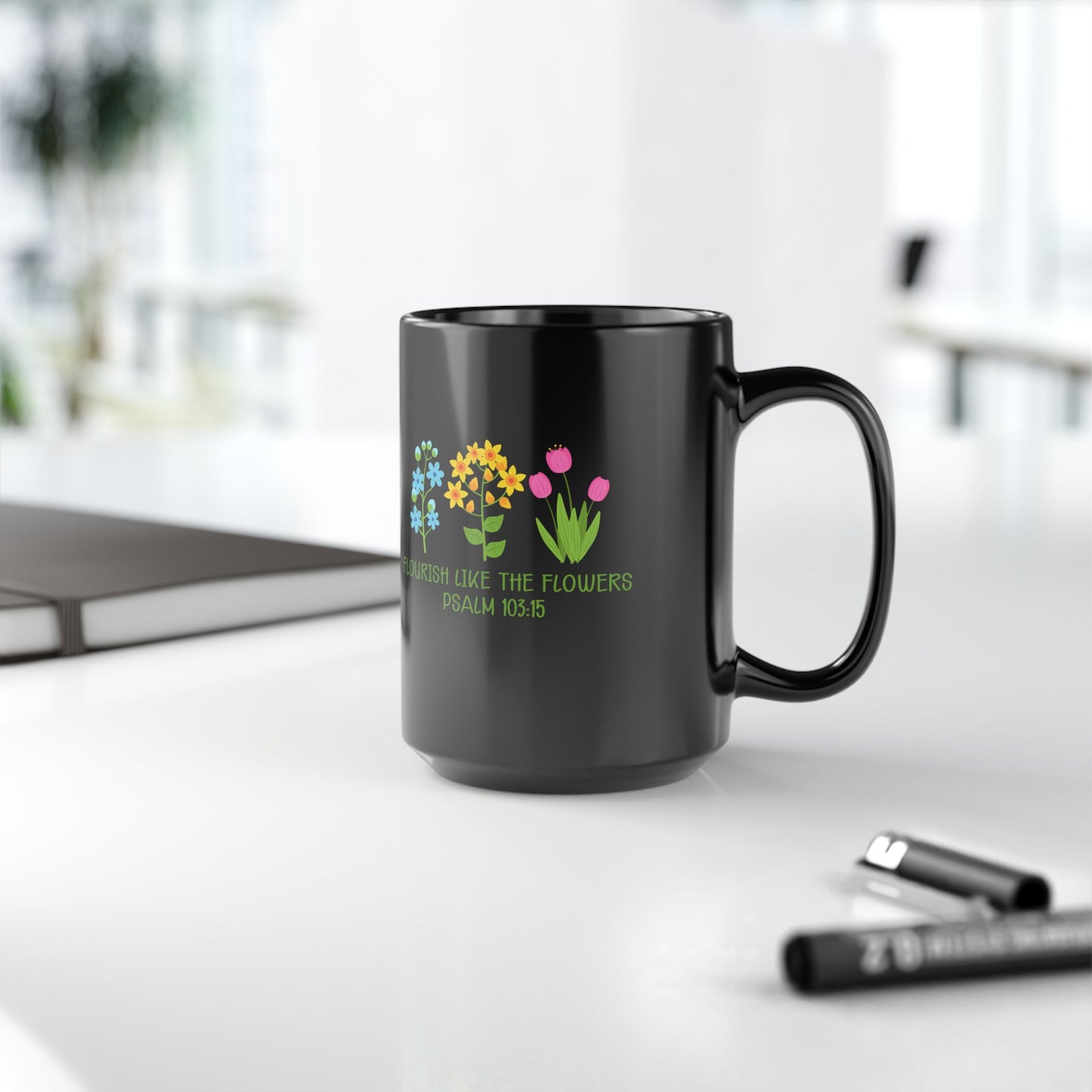 Flourish Like the Flowers Mug,  Psalm 92:12 Christian Coffee Cup,  Faith Floral Mug,  Inspirational Bible Verse Gift,  Scripture Drinkware