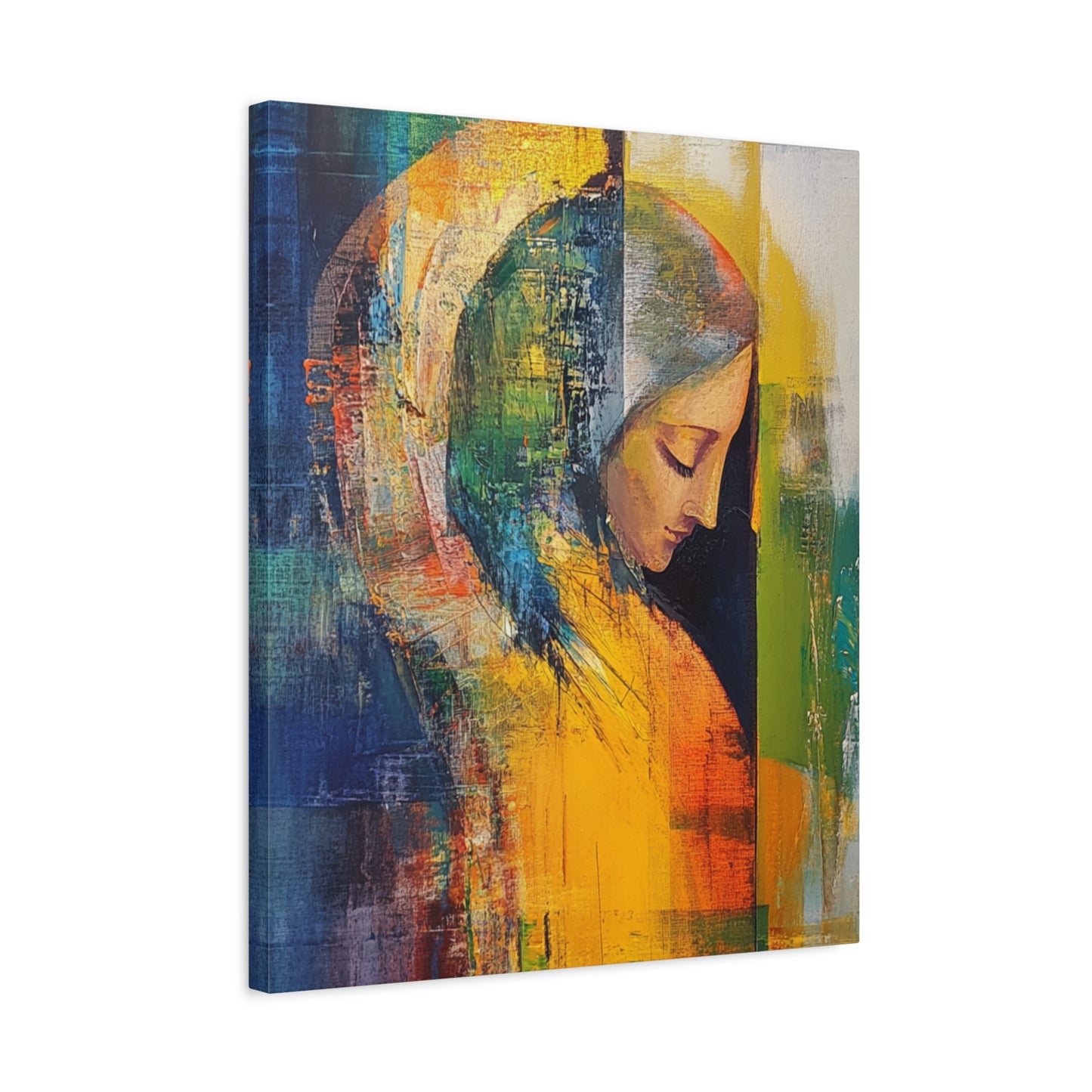 "Mary in Prayer" – Modern Abstract Virgin Mary Canvas Wall Art