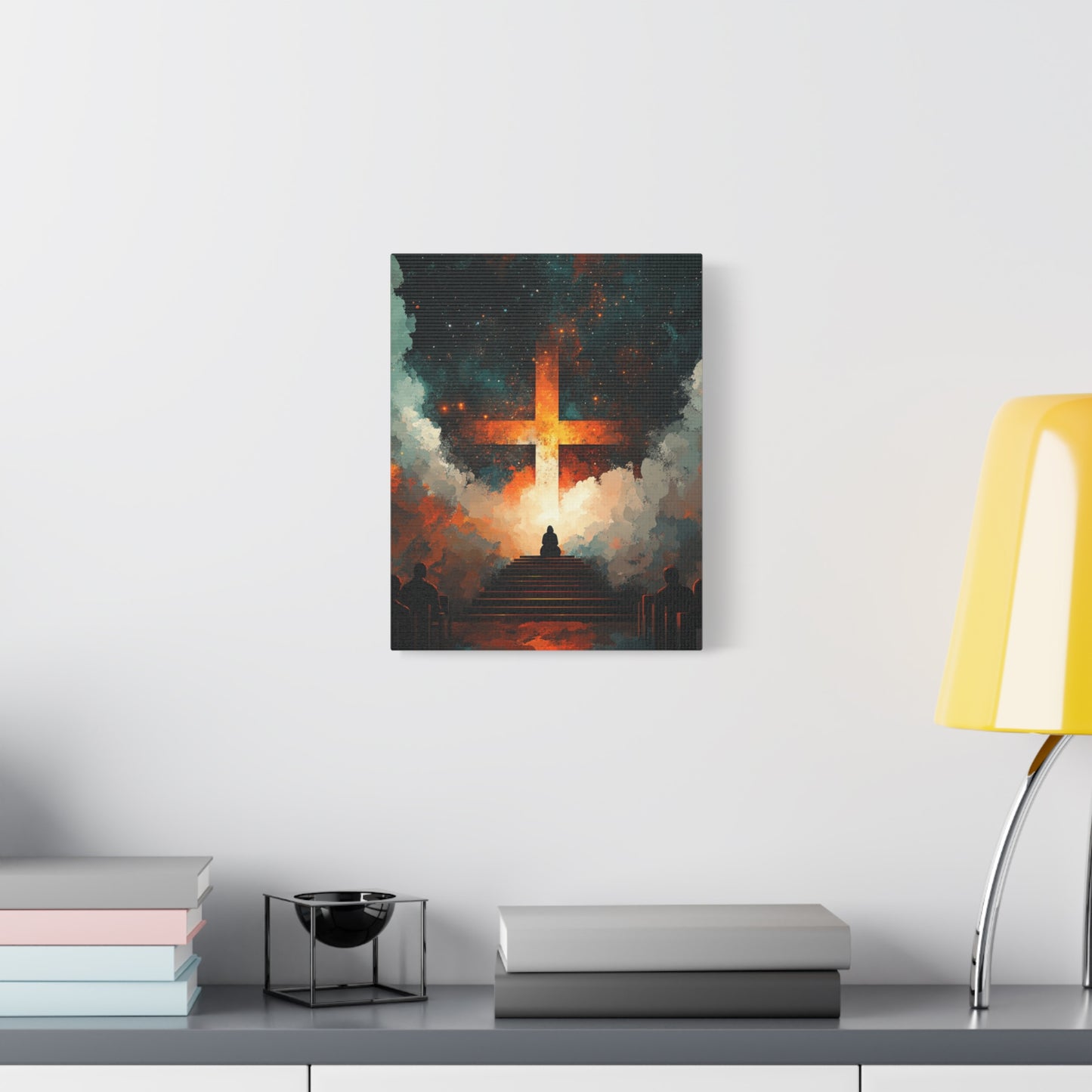 "Path to the Cross" – Christian Abstract Starlit Canvas Wall Art