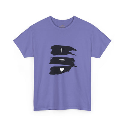 Cross Equals Love – Minimalist Christian Brushstroke T-Shirt