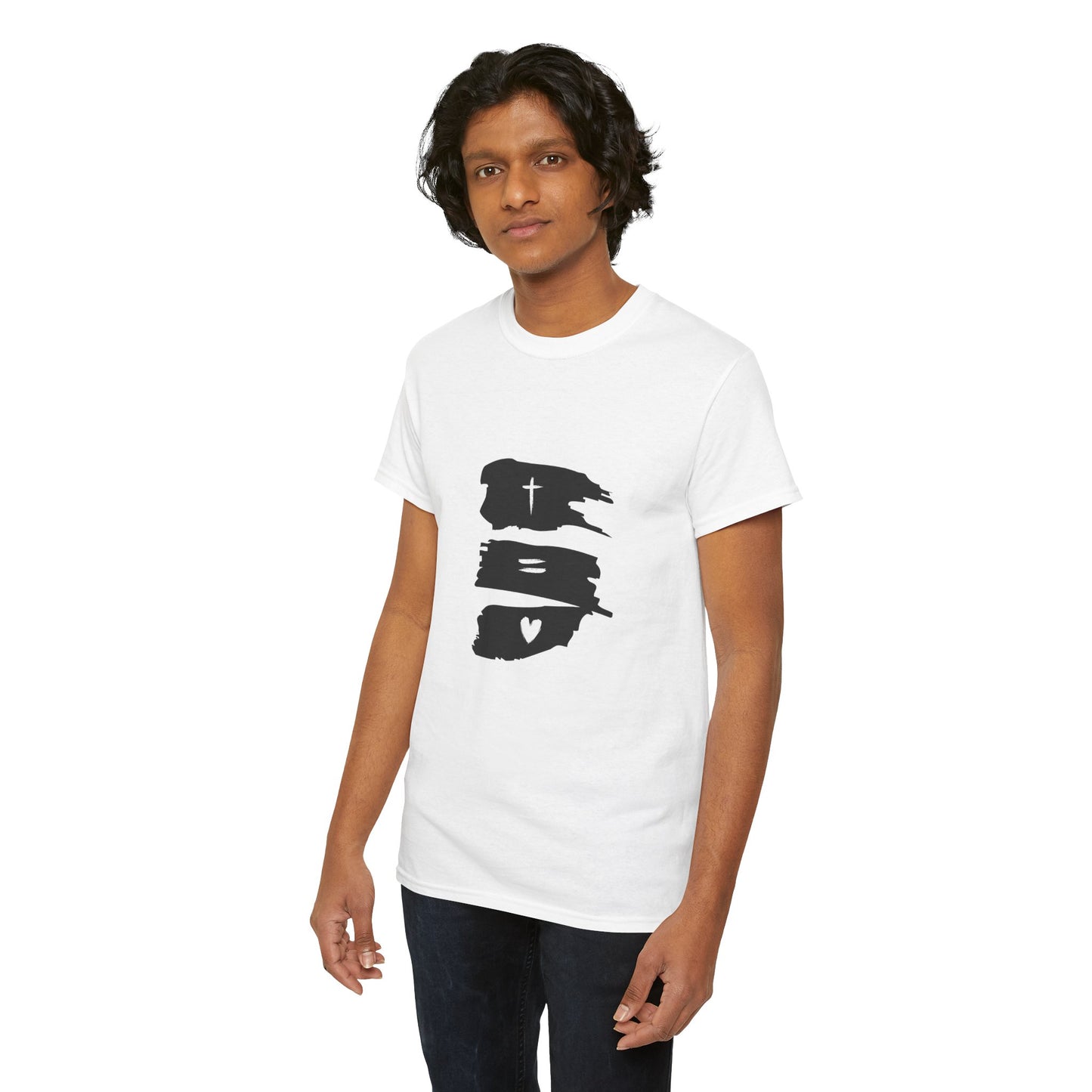 Cross Equals Love – Minimalist Christian Brushstroke T-Shirt