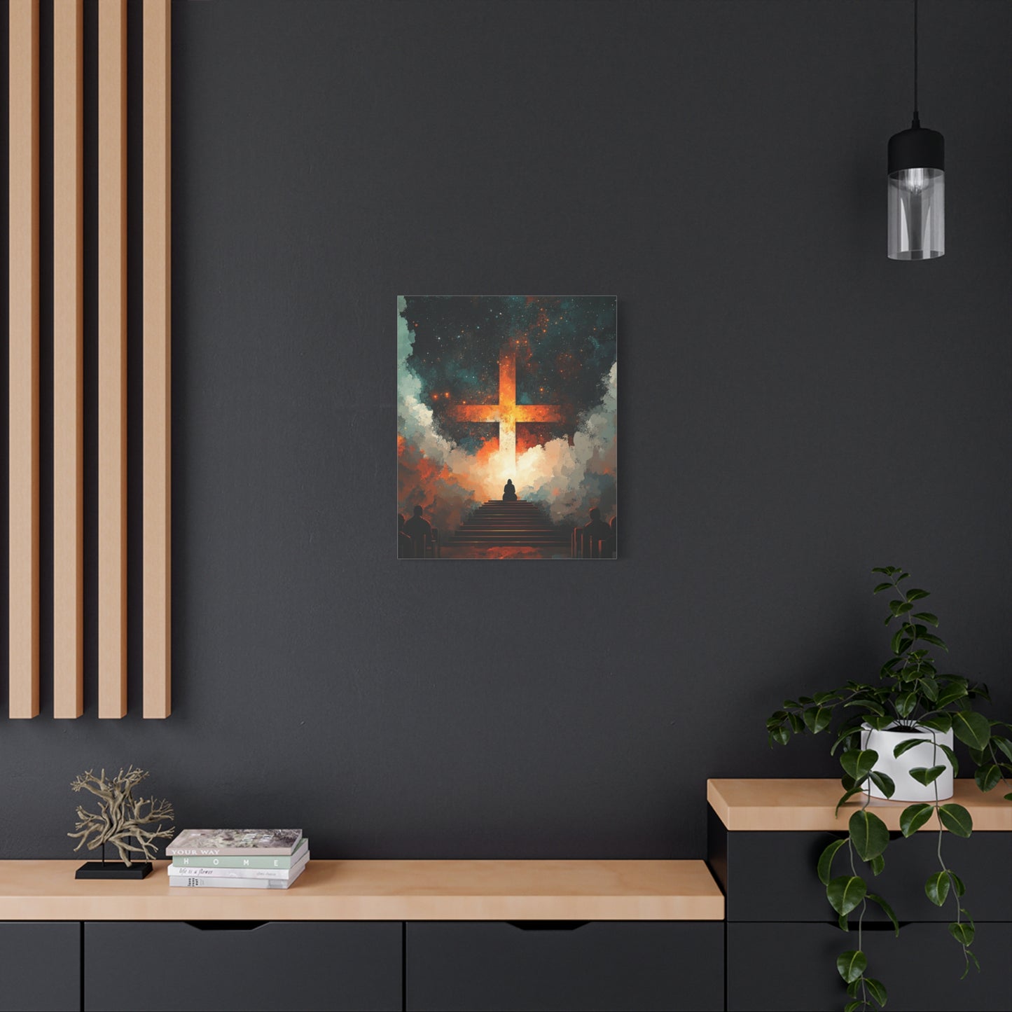 "Path to the Cross" – Christian Abstract Starlit Canvas Wall Art