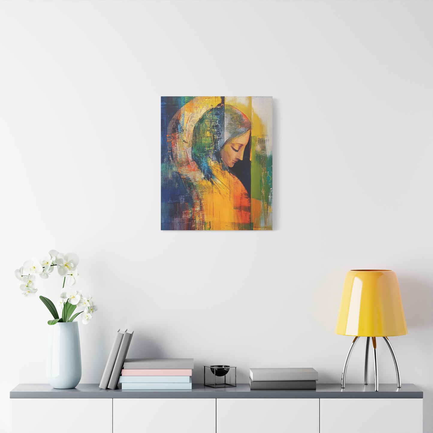 "Mary in Prayer" – Modern Abstract Virgin Mary Canvas Wall Art