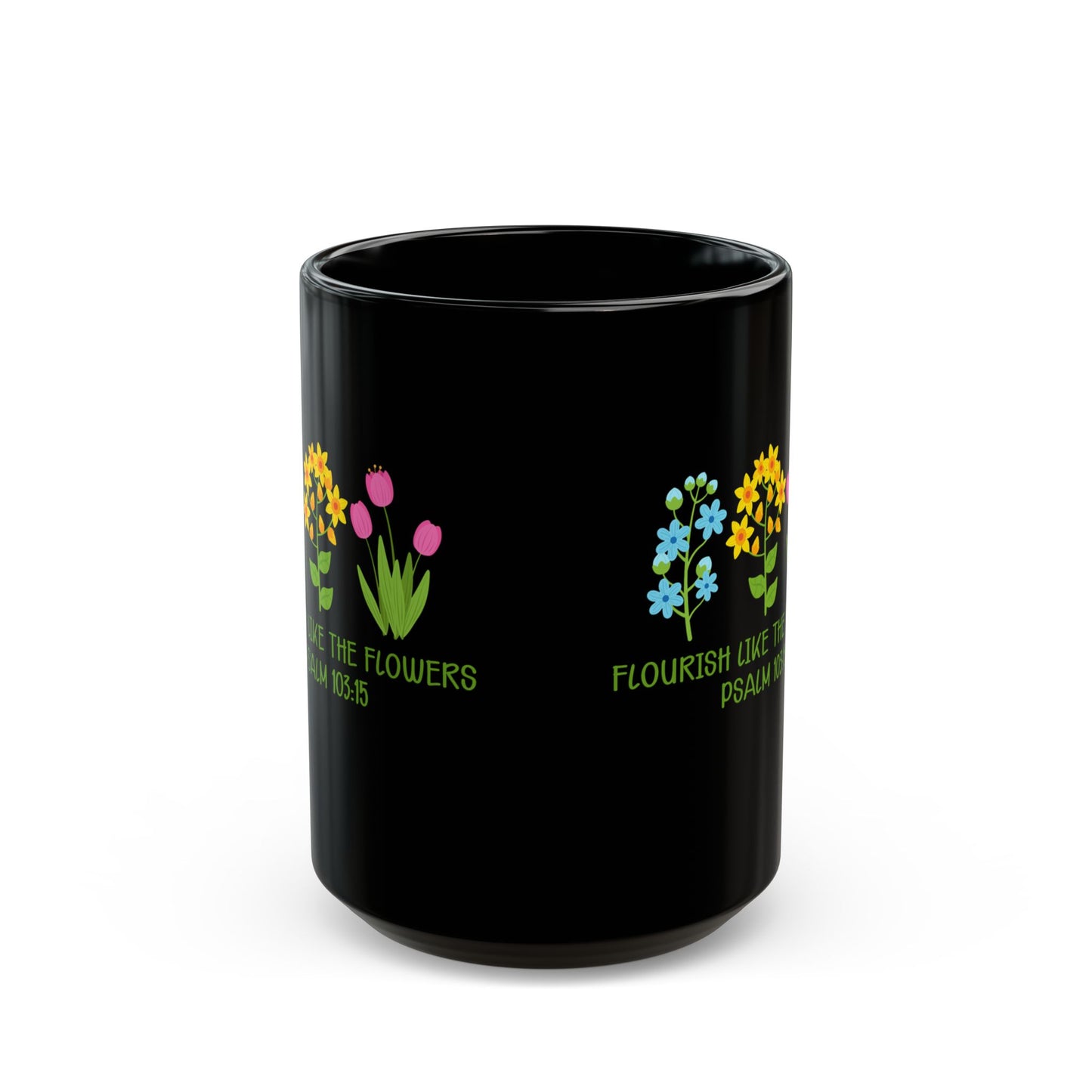 Flourish Like the Flowers Mug,  Psalm 92:12 Christian Coffee Cup,  Faith Floral Mug,  Inspirational Bible Verse Gift,  Scripture Drinkware