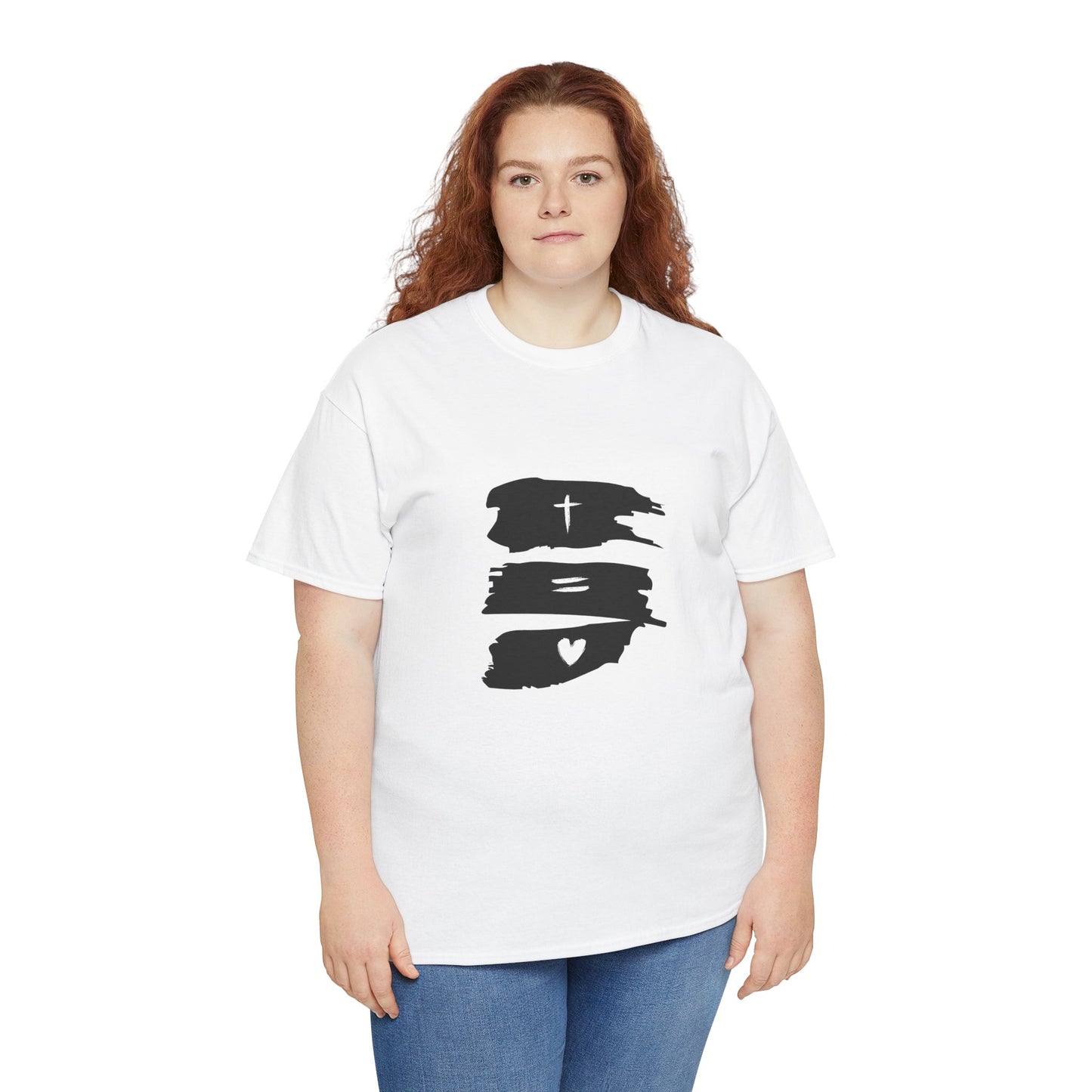 Cross Equals Love – Minimalist Christian Brushstroke T-Shirt