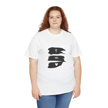 Cross Equals Love – Minimalist Christian Brushstroke T-Shirt