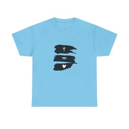 Cross Equals Love – Minimalist Christian Brushstroke T-Shirt